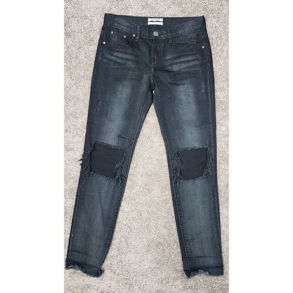 One X OneTeaspoon Free People Awesome Baggies Washed Black Destroyed Jeans 25 - Picture 2 of 9